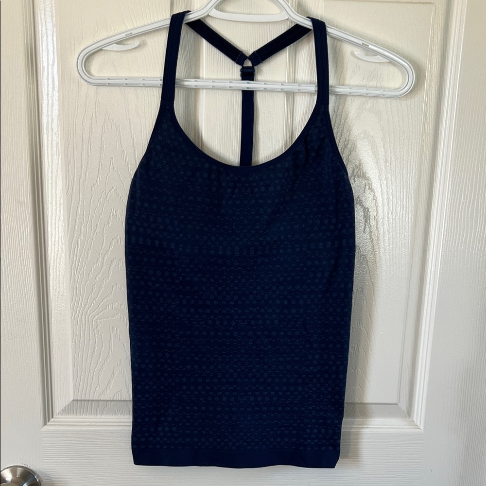 Athleta Dark Blue Seamless Shelf Bra Tight Racerback Y Tank Size Small